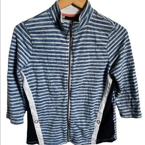 Onque Casual Womens Blue Striped Long Sleeve Lightweight Zip Up Jacket Small